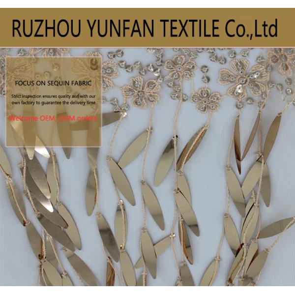 Customized Embroidered Mesh Gold Paillette Sequin Fabric Mesh Fabric With Sequins for Sale
