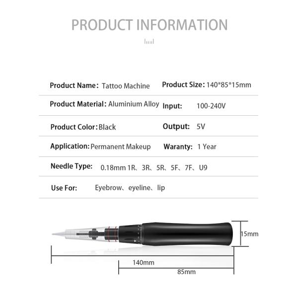 Black Wireless Digital Semi Permanent Makeup Machine Kit Tattoo Gun