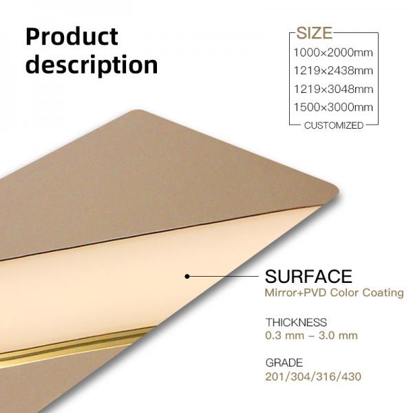 Customized Size Decorative Stainless Steel Sheet 201 304 316l Cold Rolled 8k Mirror Pvd Color Finish