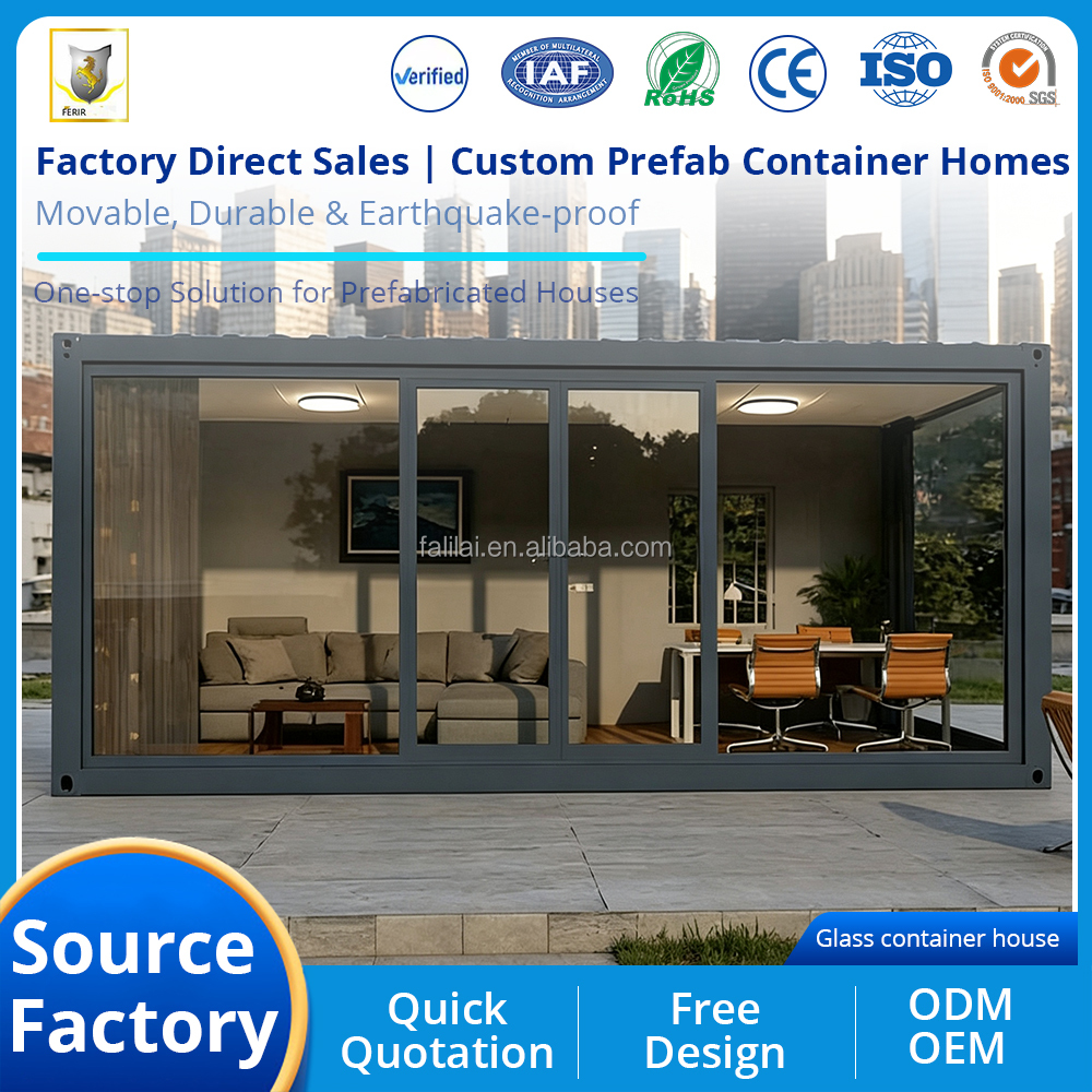 20ft 40ft Knock Down Flat Pack Container Villa Prefab Modular Garden Vacation House Tiny House Custom Full Glass Curtain Wall