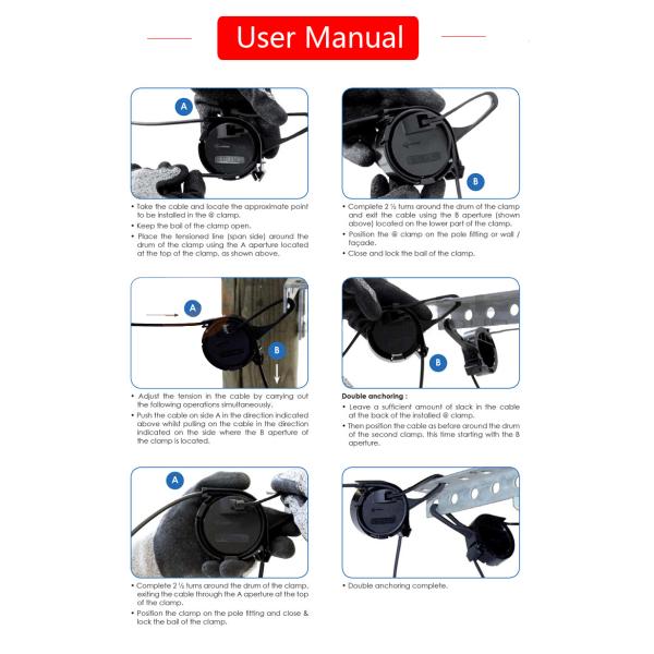 FTTH Drop Cable Wire Clamp Round Plastic Cable Installation Kits 2-6mm PA66 Black