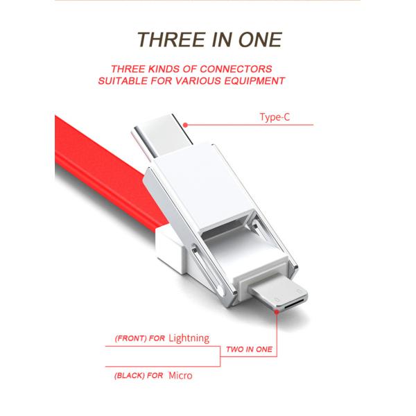 Magnetic 13cm 3 In 1 Charging Cable Type C Micro 8pin Keychain Cable