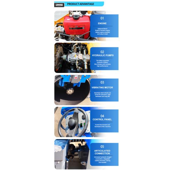 2ton Double Drum Roller Mini Road Roller Compactor Seated Vibratory Roller with Core Engine
