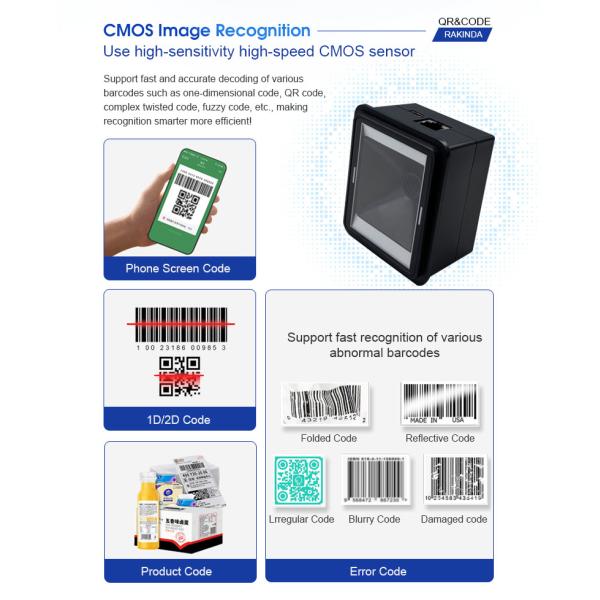 Compact Fixed Mount 2D Barcode Scanner for Self-Service Kiosks for Mainstream 1D/2D Codes Including PDF417 Data Matrix QR and AZTEC