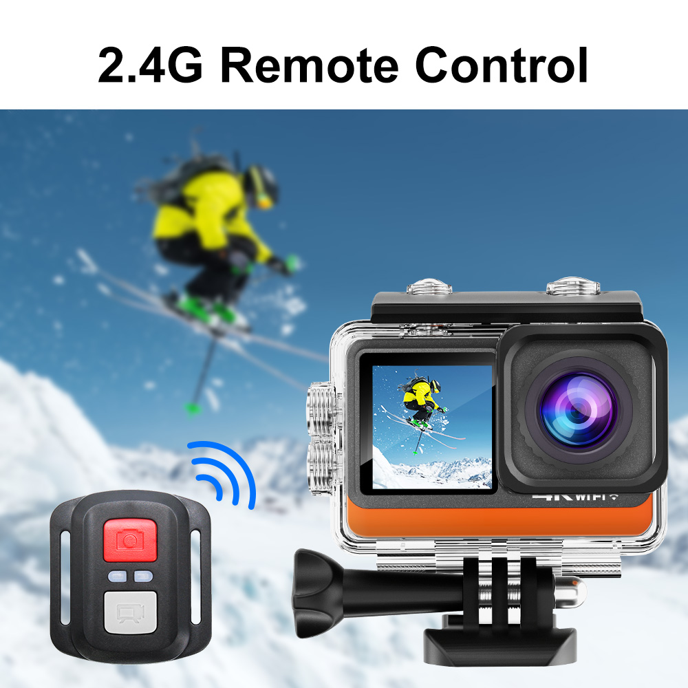 Action Camera 4K 30FPS WiFi Transfer with Touch Screen 2.4G Remote Control UV Lens for All Outdoor and Underwater Use