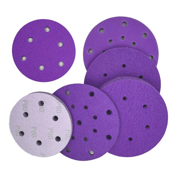 Consistent Sanding with 150MM Multiple Holes Purple Ceramic Hook Loop Sanding Discs