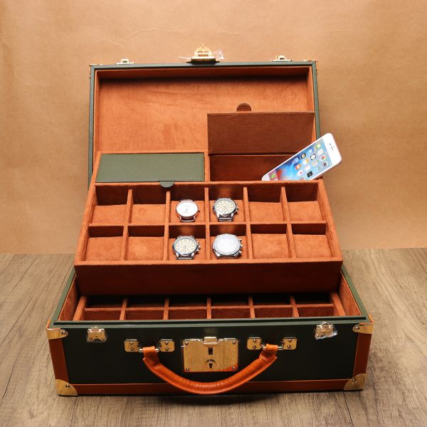 Custom Color Handmade Leather Watch Box Luxury High End Leather Watch Briefcase Box