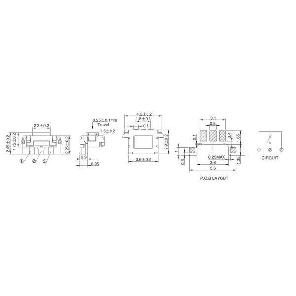 2.9x4.6 Miro Tact Switch 4 Pin With Positioning Column