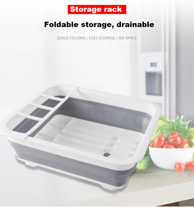 Dish Drying Rack, Kitchen Storage Bowl , Folding Basket, Plastic Tableware Drainer Organizer