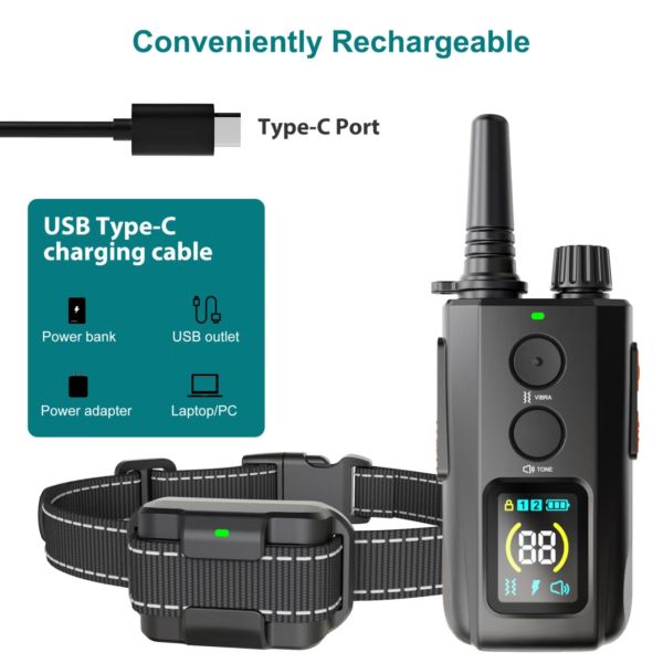 Intelligent Remote Control Electric Shock Collar Adjustable Color Screen Waterproof IPX7 Pet Training Supplies for Dog