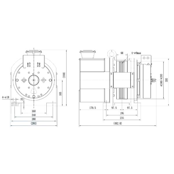 Elevators Gearless Traction Machine 220V / 380V, 2:1 Roping Single Wrap 320 - 450kg Elv.Load