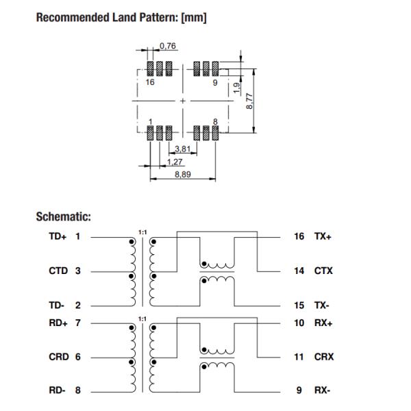 749020100A LAN Magnetics 1000Base-T SMT Transformer