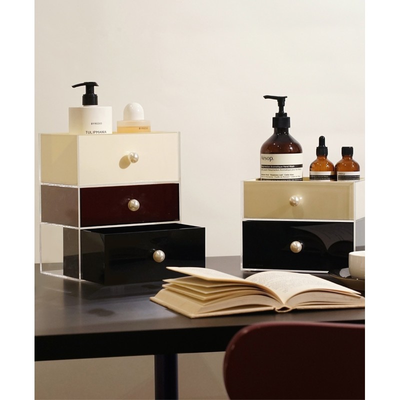 High-End Luxury Stackable Rectangular Pearl Drawer Box Desktop Acrylic Dustproof Storage Box for Jewelry Lipstick Cosmetics