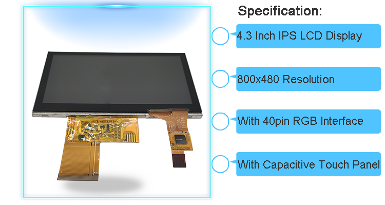 Capacitive Touch RGB IPS TFT Display 4.3" LCD Screen 800x480