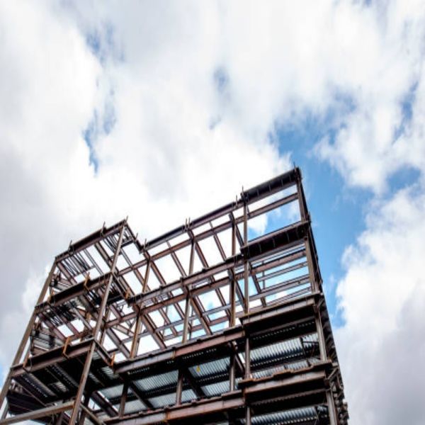 Steel building factory exterior showing modern industrial design
