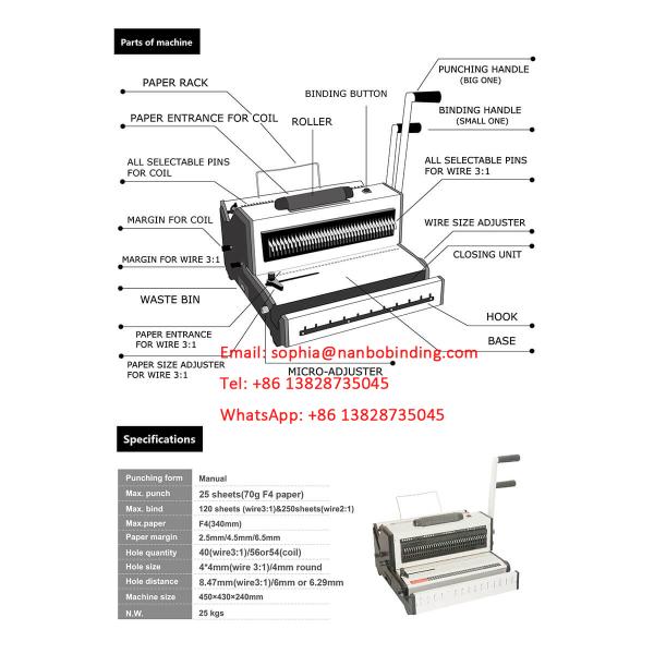 3/1 2/1 Wire Coil Binding Punching Machine For F4 Paper