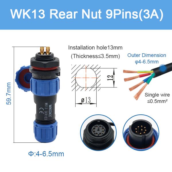 Sp Durable Waterproof Plug Socket Connector IP68 Circular Battery Cable Wk13 Rear Nut Pins