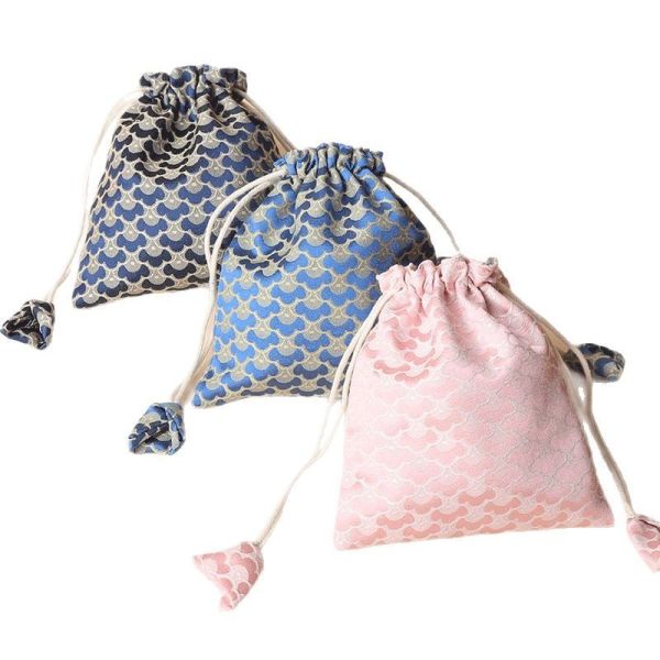 Chinese Style Auspicious Cloud Pattern Drawstring Bag Ancient Style Drawstring Velvet Bag Chinese Jewelry Bag Buddhist Beads Bracelet Collection