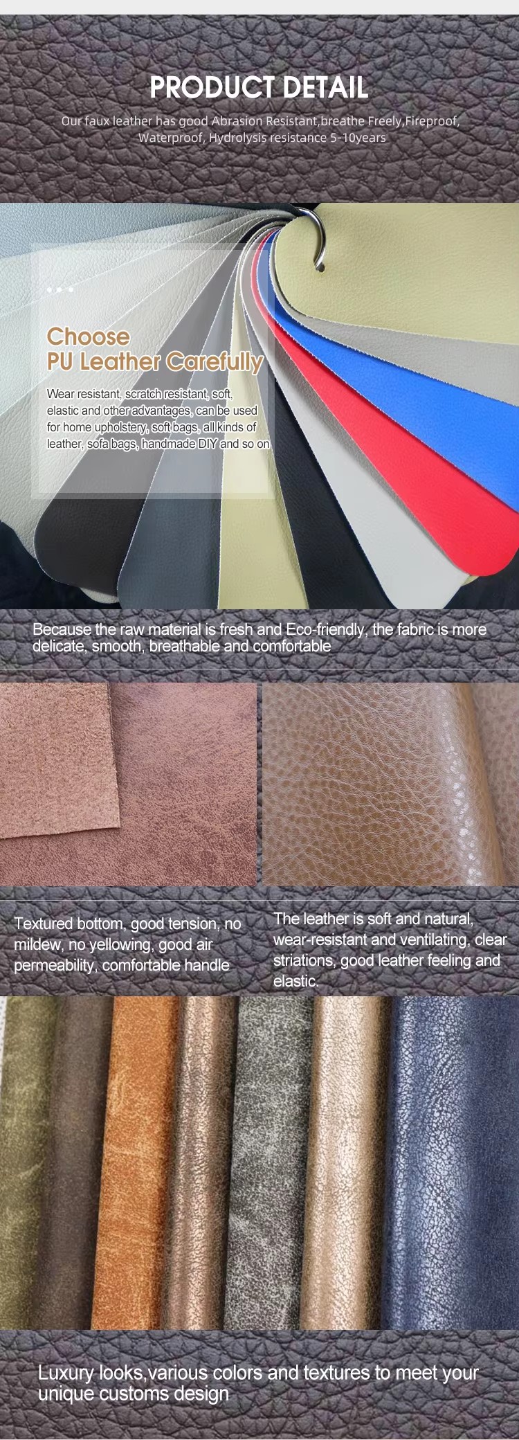 Eco-Friendly PU Microfiber Fabric Recycled Artificial Leather for Sofas Embossed Stretch Car Seat Bag