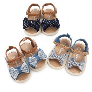China New fashion Cotton and PU Anti-slip sole princess dress infant crib Baby girl sandals on sale