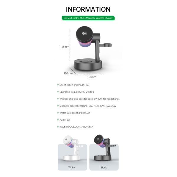 Qi2.2 Certified All In One Wireless Charger with High Performance Bluetooth 5.2 Speaker