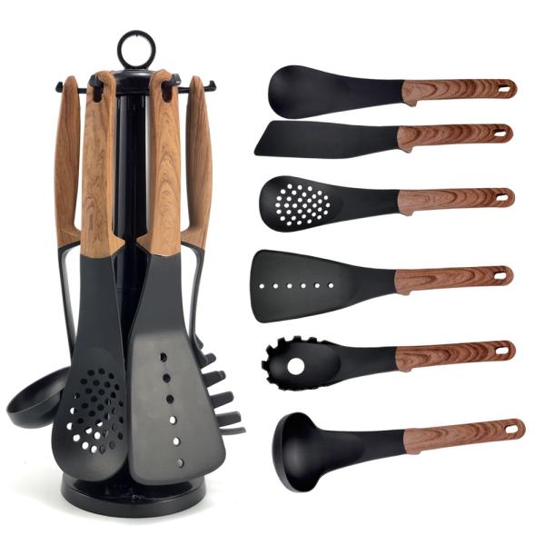 Nylon Kitchen Utensils Set with Rotating Stand and Multi-functional Kitchen Gadgets