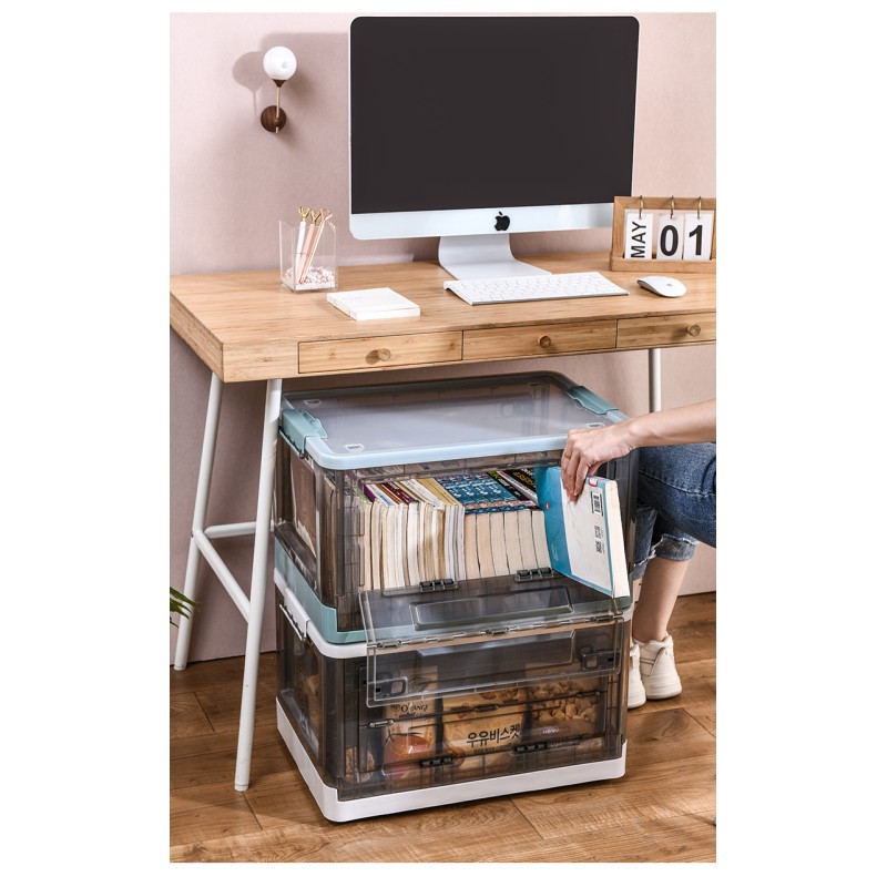 Large Capacity Foldable Storage Box Plastic Acrylic Book Bin Durable Transparent Snack Toy Organizer Collapsible Crate