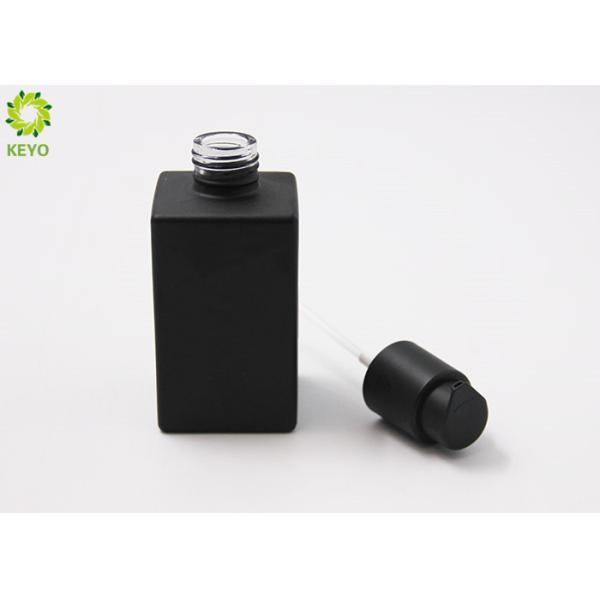 Matte Black Flat Shoulder Glass Pump Bottles 4 OZ For Foundation / Lotion