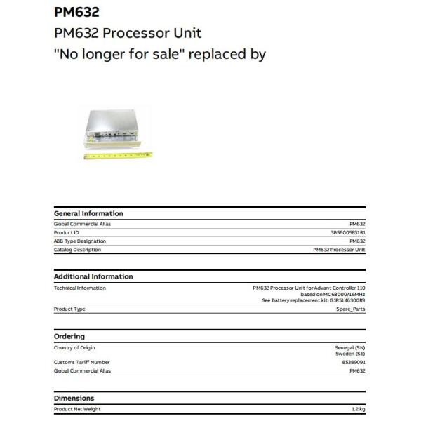 PM632 3BSE005831R1 ABB Processor Unit