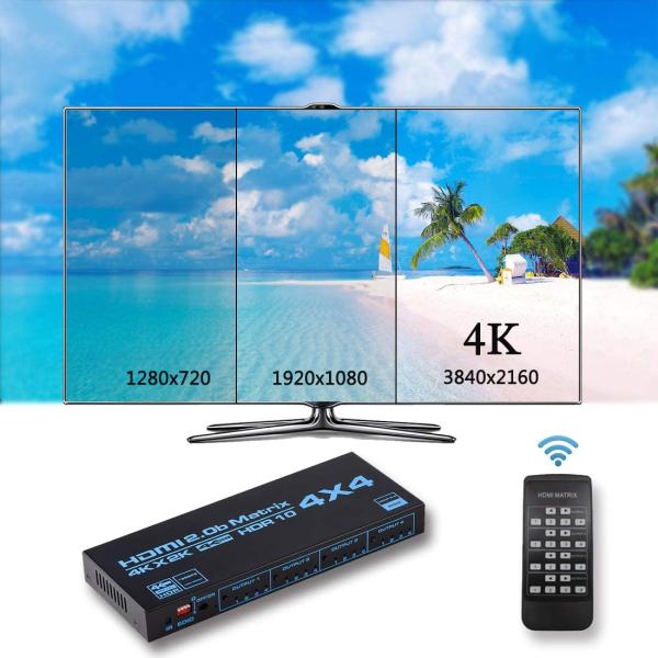 IR Remote 4K HDMI 2.0b HDCP 2.2 Matrix Switch Splitter