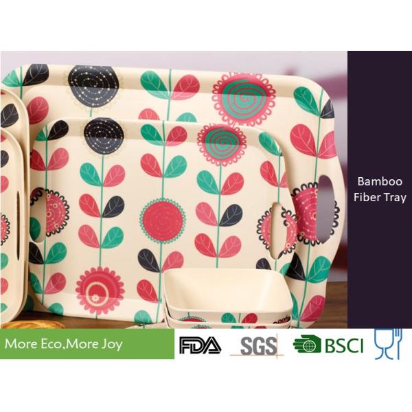 Best Selling Custom made Rectangular Biodegradable Bamboo Fiber Tray 3 pieces set small medium large size with prints