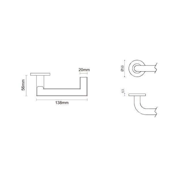 Flat door handle set with optimized door lever for commcercial application