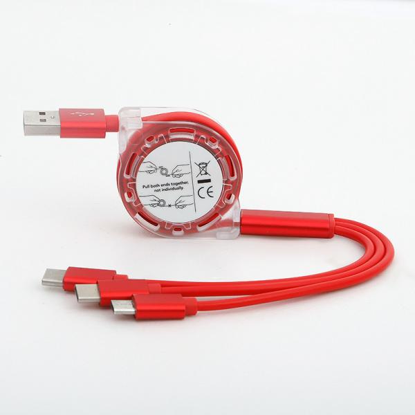 3A Fast Charging Data Cable Type-C 3 in 1 Retractable USB Cable For Android Mobile phone PVC Jacket