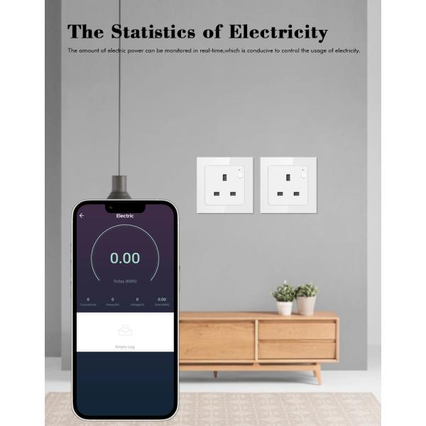 Tuya Wifi Smart 16 Amp Socket UK Remote/Voice Control Glass Panel Smart Electrical Outlet