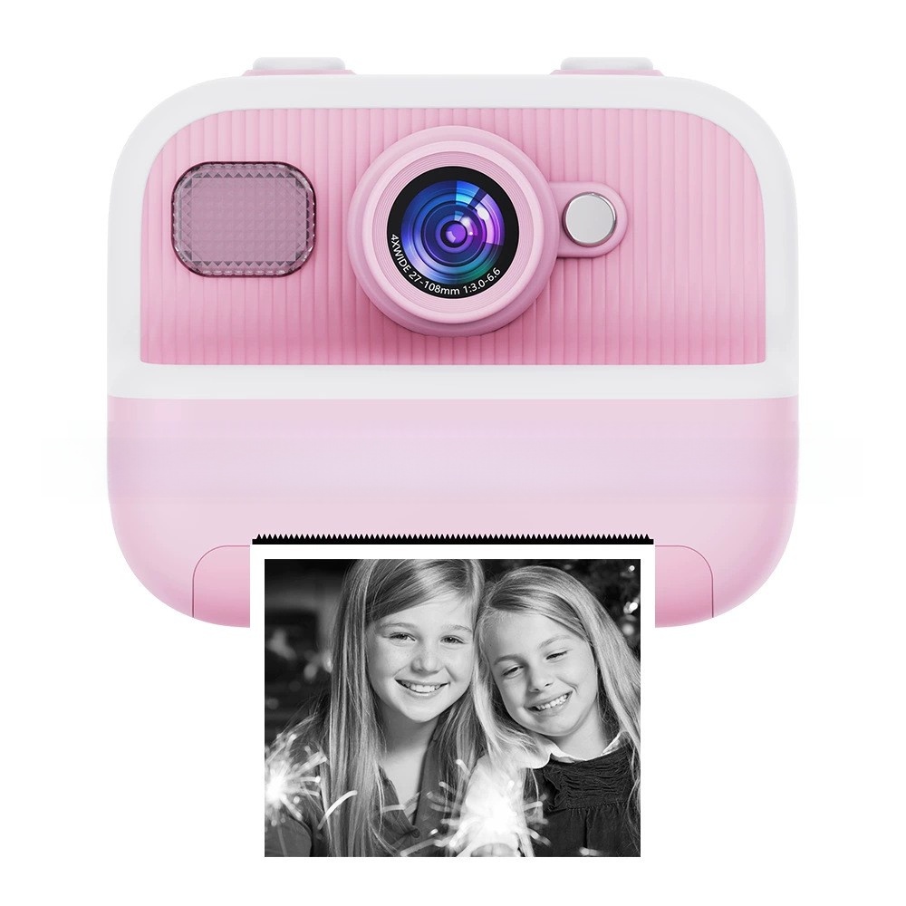 Instant Print Children's Digital Thermal Mini Camera with CMOS Sensor MicroSD Plastic 4K Video 2.4" Screen Dual Lenses