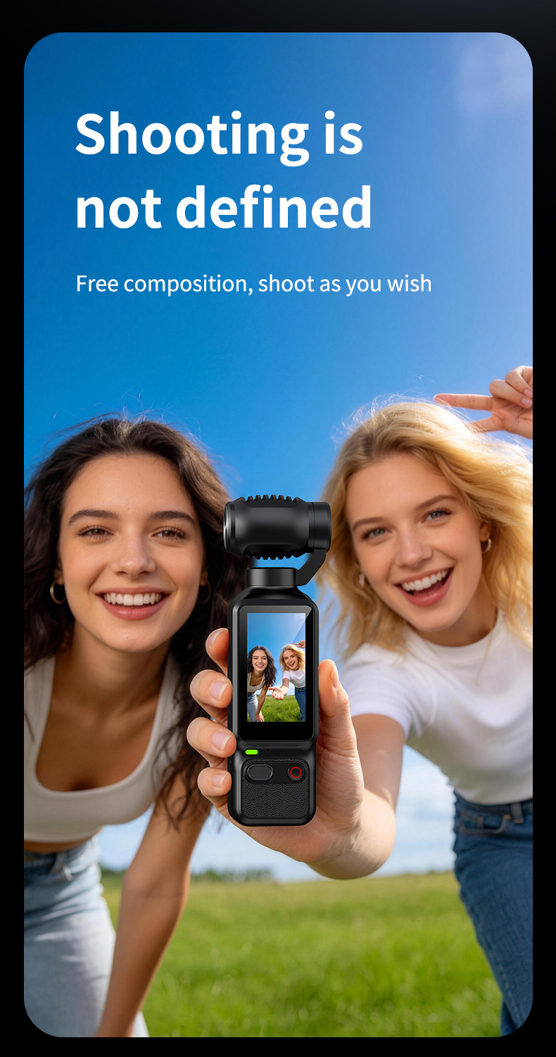 4K Handheld Action Camera Pocket Sized Cam Smart Portrait Lock Camera Long Battery Life Universal Bracket for Outdoor Sports