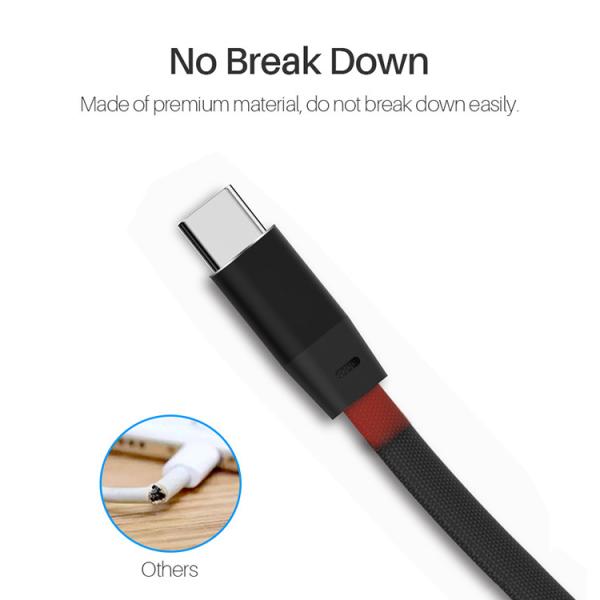 Flat Braided USB 2.0 Type C Cable OEM 3A Fast Charging Cable
