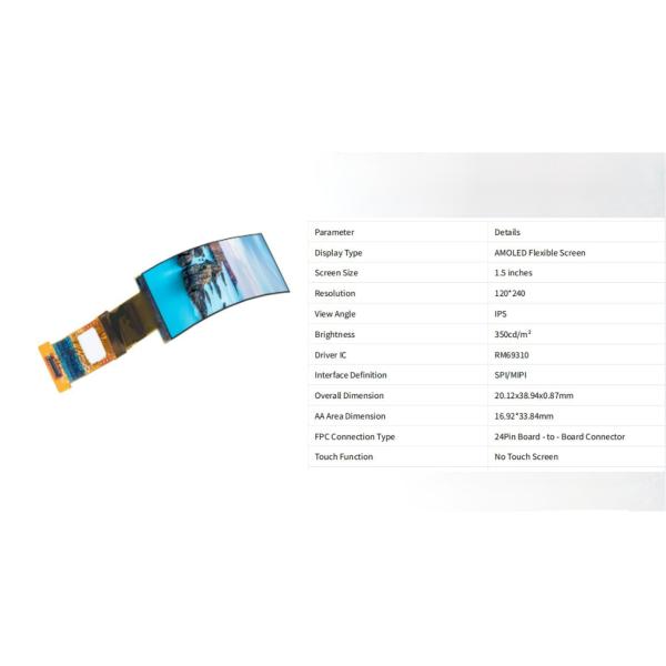1.5 Inch 120*240 Flexible Oled Display Screen Bendable Oled Display