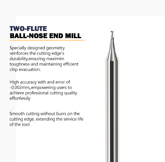 2-flute Tungsten Carbide End Mill with Micro Diameter and 60° Flat Cutting Edge for Steel and Aluminum