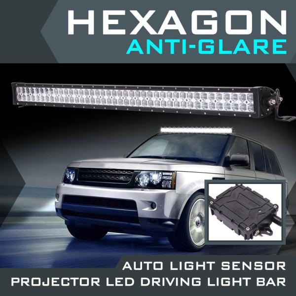 300W 6D Hexagonal Lens LED Light Bar with Mounting Brackets & Light-Sensitive Controller