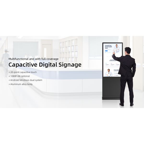 Floor Standing Indoor Touch Screen Digital Signage Interactive Kiosk Capacitive 4K UHD Android Commercial
