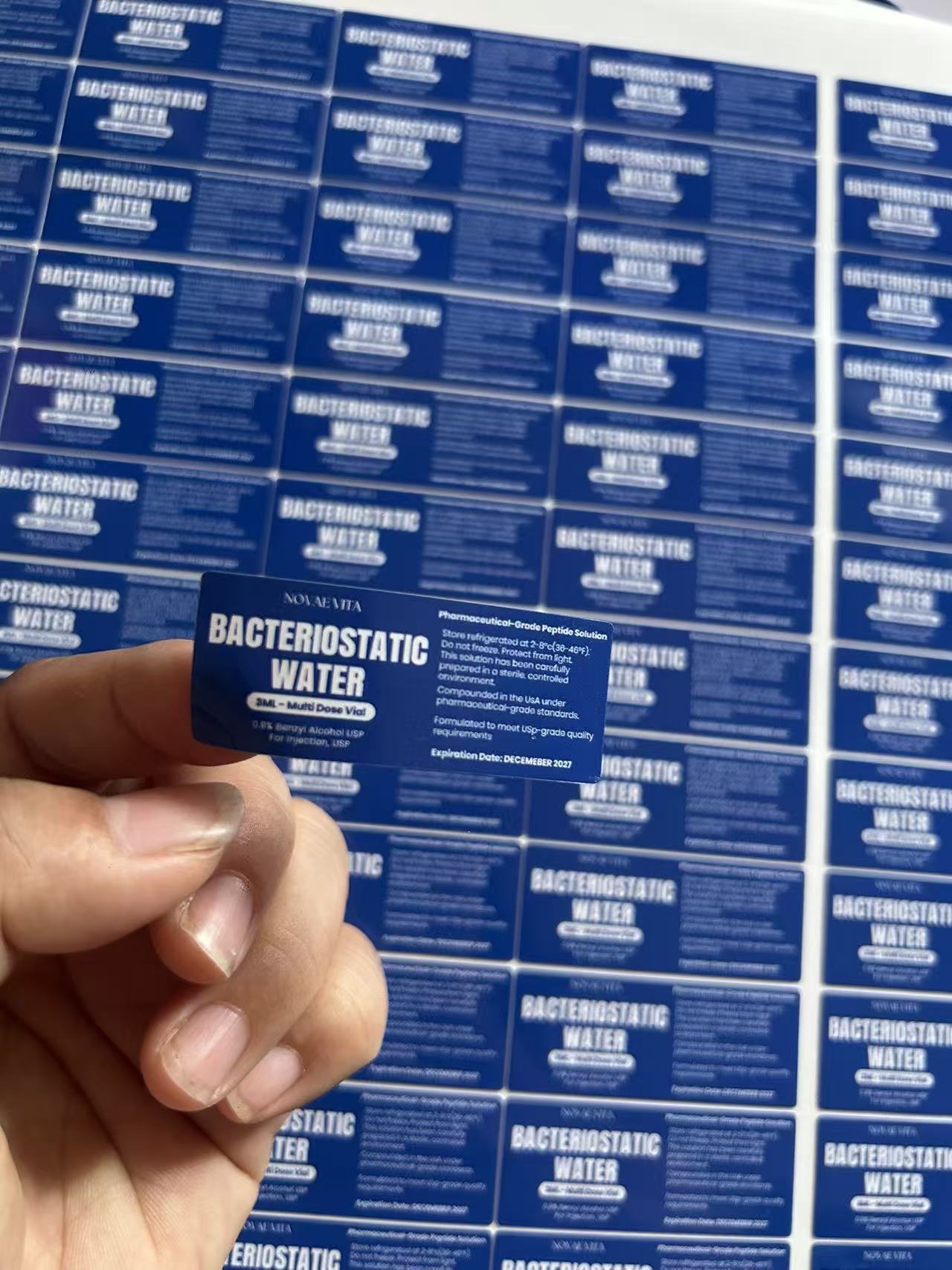 BAC Water 3ml White PVC Label sample