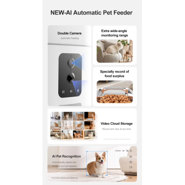 Intelligent Dual Camera AI Feeder for Cat and Dog Solid Pattern Automatic Food Chaser with Eco-Friendly Battery Charging Source