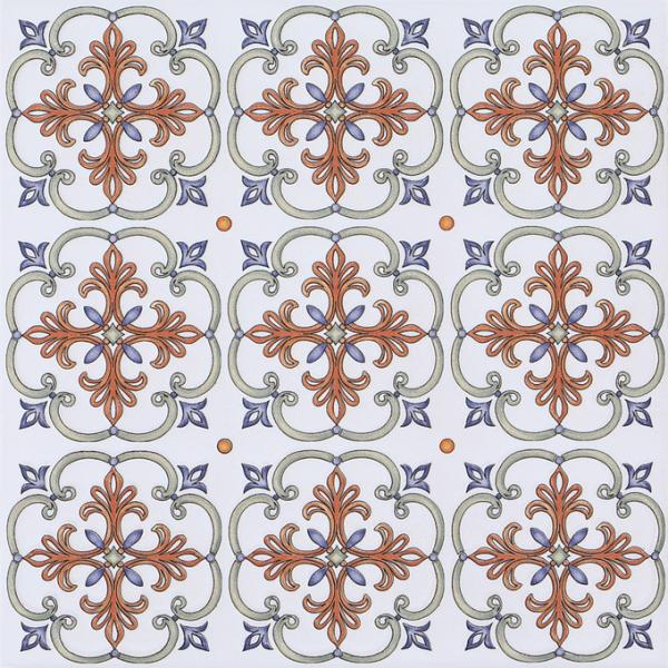 White and Red Encaustic Ceramic Rustic Tile 20x20cm