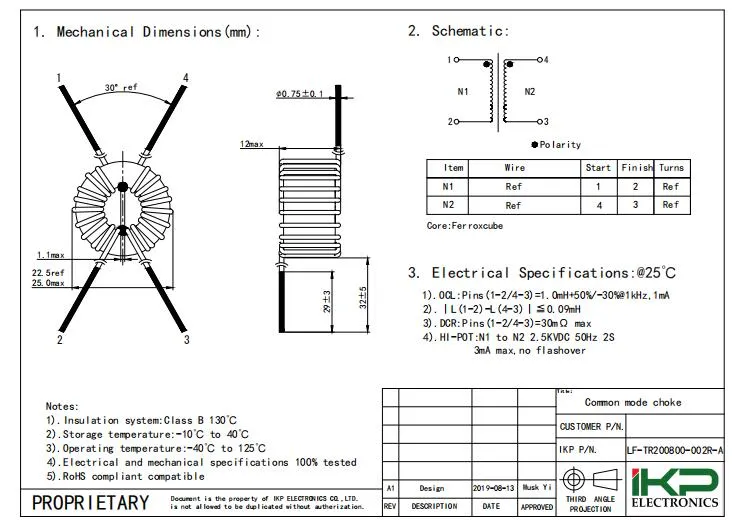 Encased Core Common Mode Choke Inductor for PCBA