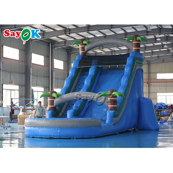 Bouncy Slides Custom Backyard Palm Tree Themed Inflatable Water Slide With Splash Pool