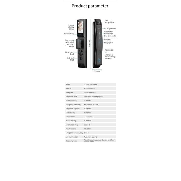 Qleung Fully Automatic 3D Face ID Tuya WIFI APP Remote Control Fingerprint Palm Recognition Card Key Code S958Max Smart Lock