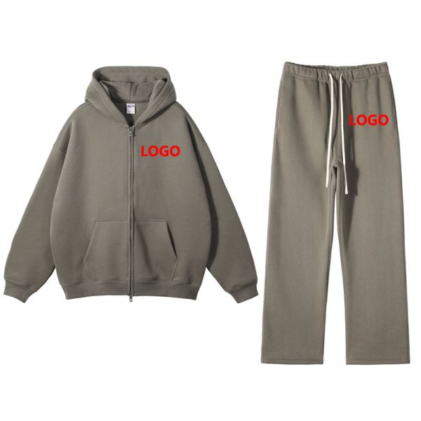 High Quality 100% Cotton Oversized Jogging Tracksuit Custom Logo Solid Heavyweight Streetwear Hoodies Sweatpants Sets Vintage
