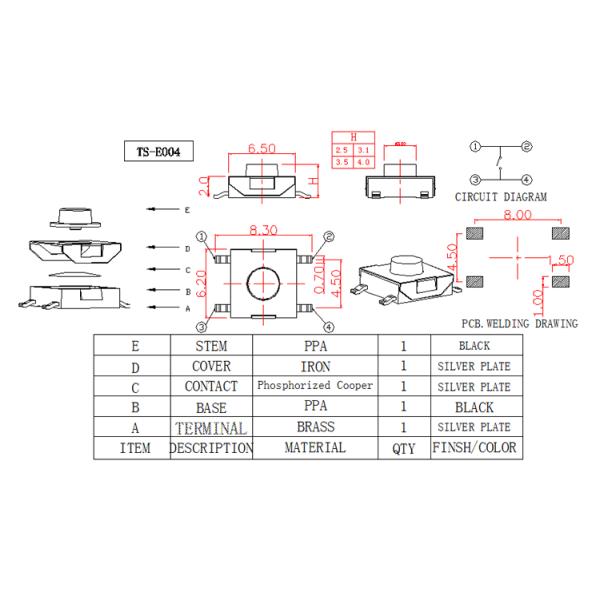 SPST Silent Tactile Switch / Surface Mount Push Switch SMD Terminal Type