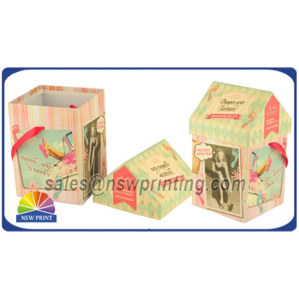 Personalized House Shaped Rigid Decorative Paper Boxes Presentation Box With Ribbon